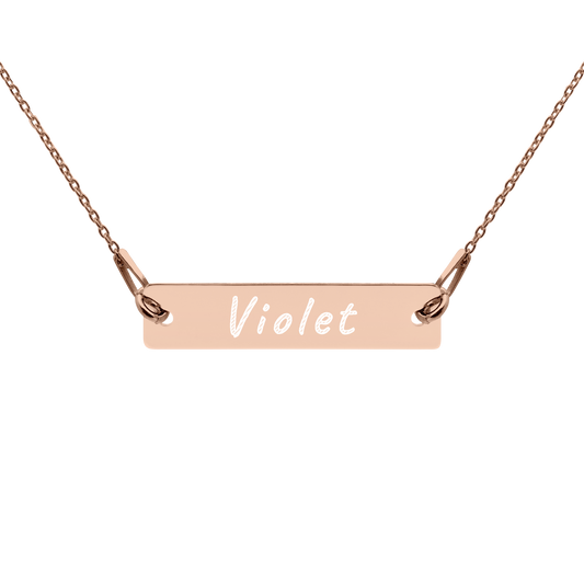 Violet Engraved Silver Bar Chain Necklace