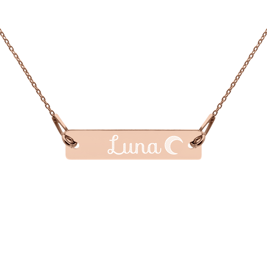Luna Engraved Silver Bar Chain Necklace