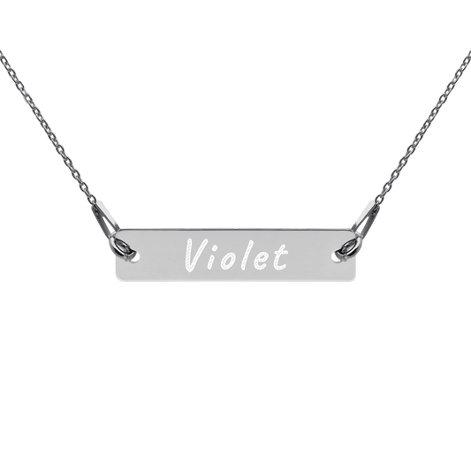 Violet Engraved Silver Bar Chain Necklace